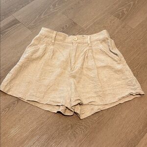 Beige Linen Blend Shorts
